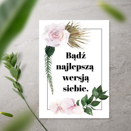 Plakat z kwiatami i sentencją