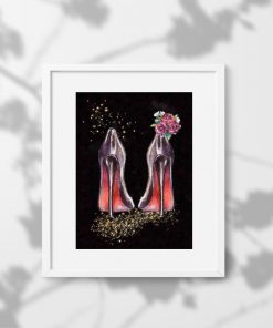 Plakat z fioletowymi szpilkami i kwiatami