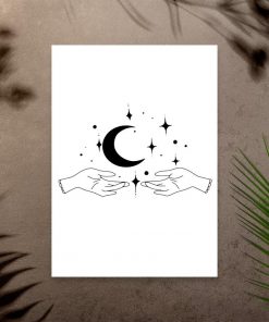Plakat z dłońmi i księżycem na prezent
