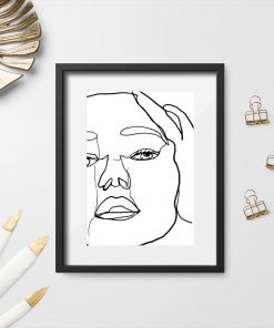 Plakat z twarzą kobiety w stylu line art do pokoju