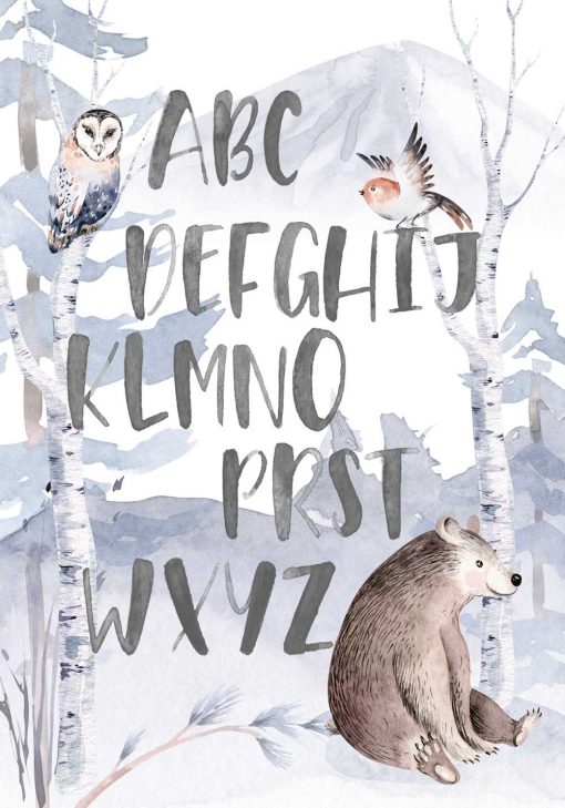 las i sowa na dziecięcym plakacie z alfabetem