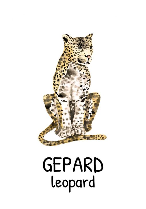 plakat dla dzieci z gepardem w cętki