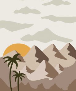 Plakat góry, palmy i słońce