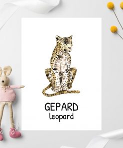 język angielski na plakacie z gepardem do pokoju ucznia