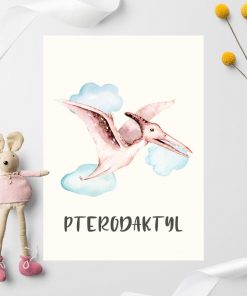 Plakat do pokoju dziecka z motywem lecącego pterodaktyla