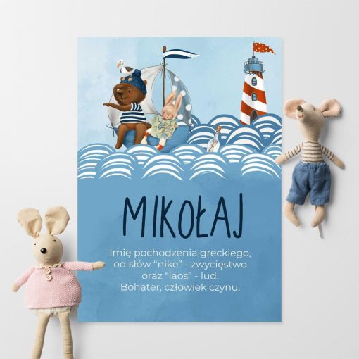 Personalizowany plakat dziecięcy ze zwierzątkami na statku