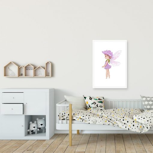 Plakat dziewczęcy z leśnym liliowym elfem