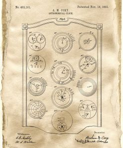 Poster z patentem na zegar w sepii