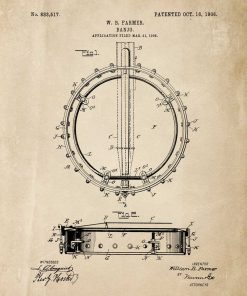 Muzyczny plakat z patentem bandżo dla naukowca