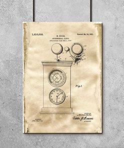 Plakat ze starym projektem zegara w stylu vintage