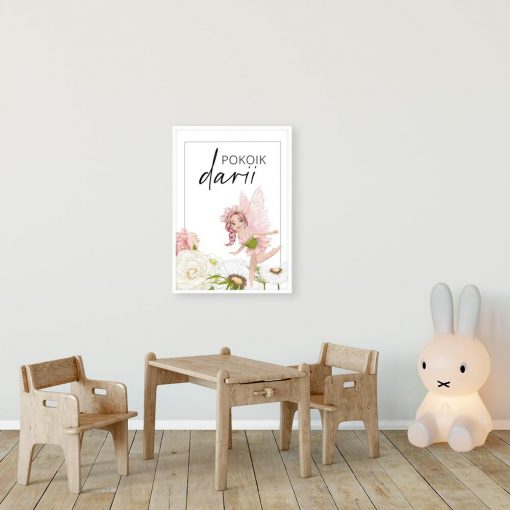Imienny plakat z kwiatową wróżką do pokoju dziewczynki
