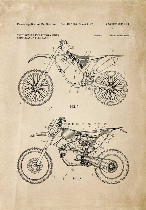 Plakat w sepii z koncepcja budowy motocykla