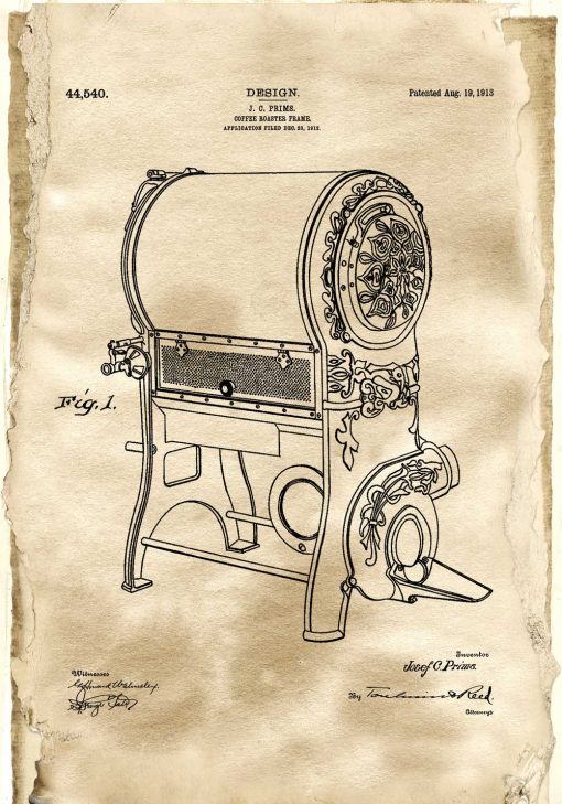 Poster z rysunkiem patentowym urządzenia do prażenia kawy