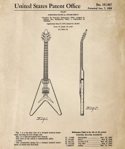 Plakat z patentem na budowę gitary