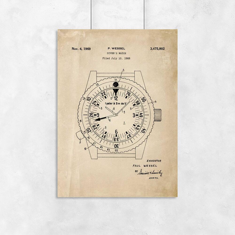Plakat vintage z zegarkiem dla nurka
