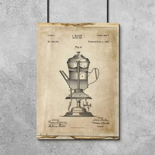 Plakat vintage z patentem na kawiarkę z 1890r.
