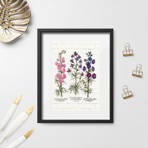 Plakat z roślinami łąkowymi z różowej tonacji