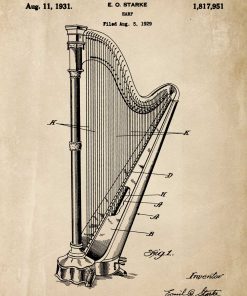 Plakat retro z harfą - patent 1931r.