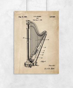 Plakat retro z motywem patentu na harfę