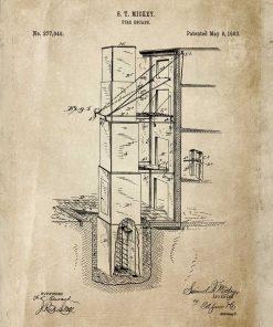 Plakat retro z patentem na budowę wyjścia pożarowego