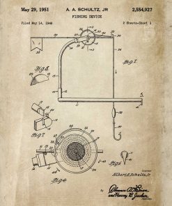 Plakat retro z patentem na kołowrotek do wędki