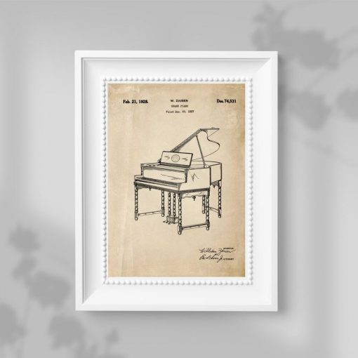 Plakat vintage z motywem pianina - patent