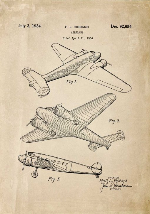 Plakat vintage z patentem na aeroplan