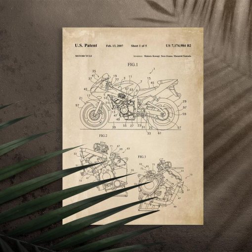 Plakat w sepii świadectwo produkcji motocykla