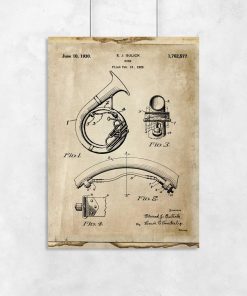 Plakat z patentem na instrument muzyczny w stylu vintage