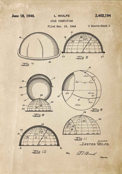 Plakat z patentem na urządzenie do obserwacji gwiazd