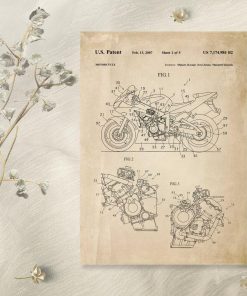 Plakat z projektem i licencją na produkcję motocykla
