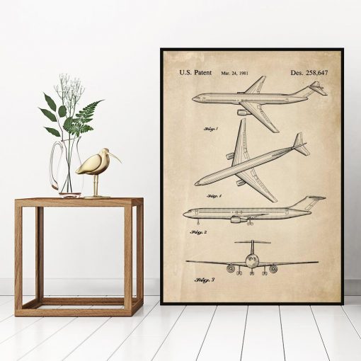 Poster z rysunkiem opisowym samolotu do biura