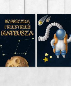 Spersonalizowany dyptyk plakatowy z kosmonautą oraz imieniem Twojego dziecka