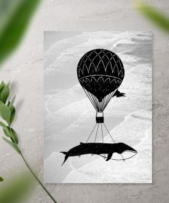 Plakat z balonem i wielorybem do przedpokoju