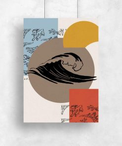 Plakat z falą i roślinami morskimi