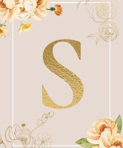 Plakat z literką i kwiatem peonii