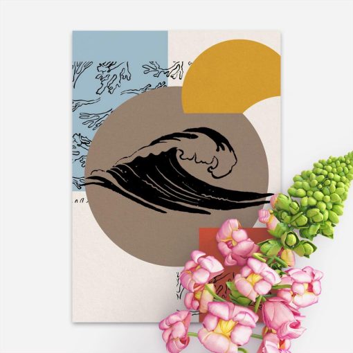 Poster z wodorostami i falą morską
