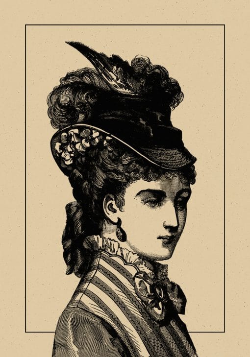 Plakat dama w kapeluszu - miedzioryt