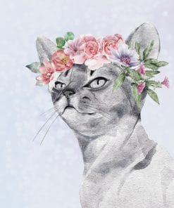 Plakat kot w kwiatach do ramy