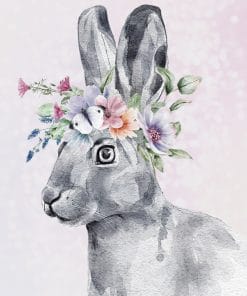 Plakat pionowy z króliczkiem w kwiatach do oprawienia