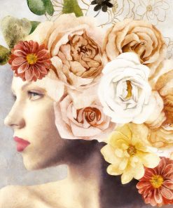 Plakat z kobietą i kwiatami
