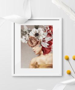Plakat z kobietą oraz kwiatami