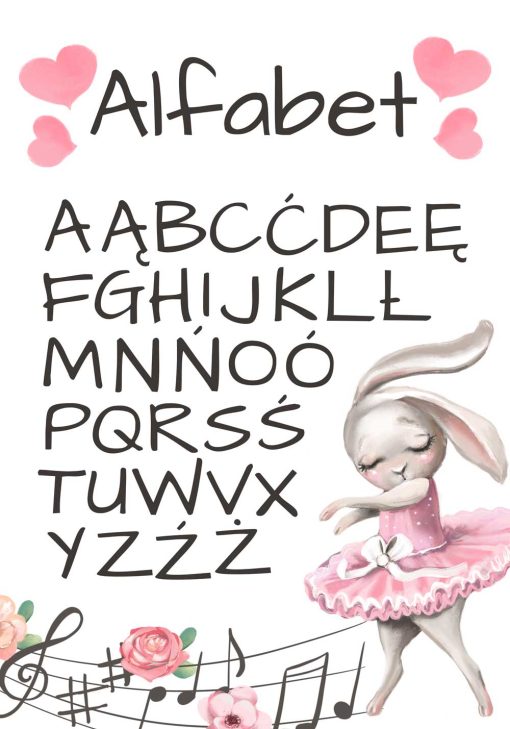 Plakat z króliczkiem i literami