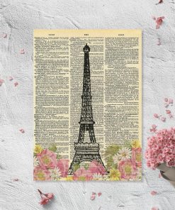 Plakat z motywem kwiatów i wieży Eiffla