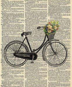 Plakat z rowerem i kartką z książki