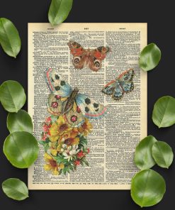 Plakat z kwiatuszkami i motylkami