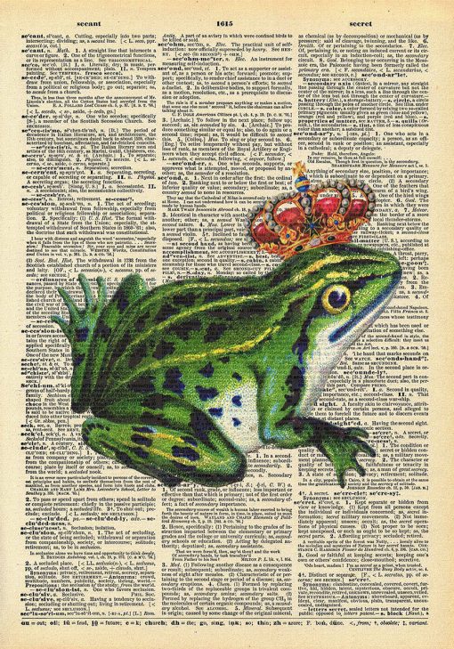 Plakat z żabką w koronie