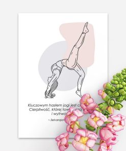 Plakat z kobietą pokazującą figurę jogi