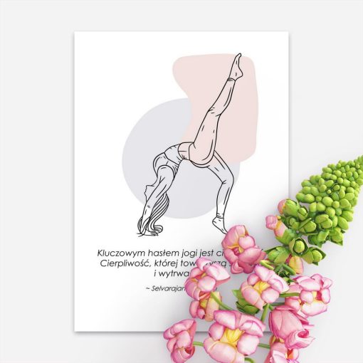 Plakat z kobietą pokazującą figurę jogi